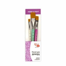Набір пензлів для декору синтетика плоска 3 штуки № 6, 16, 24 Hobby craft Rosa Talent, 708174