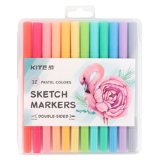 Скетч маркери 12 кольорів Pastel двусторонні пластиковий пенал Kite K22-045, 60766