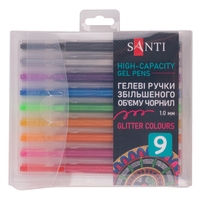 Набір гелевих ручок з глітером 9 кольорів Santi Glitter, 420471