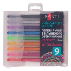 Набір гелевих ручок з глітером 9 кольорів Santi Glitter, 420471
