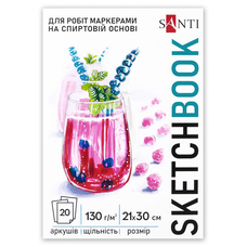 Склейка для спиртових маркерів А4 130 гм 20 аркушів Santi, 743214