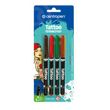 Маркер TATTOO для малювання на шкірі набір 4 кольори Centropen 2880, 35478