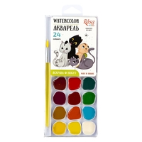 Фарби акварельні 24 кольори з пензликом Cats Rosa Kids, 301205
