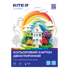 Картон кольоровий А4 двосторонній 10 аркушів 10 кольорів Classic K-255 Kite, 67708